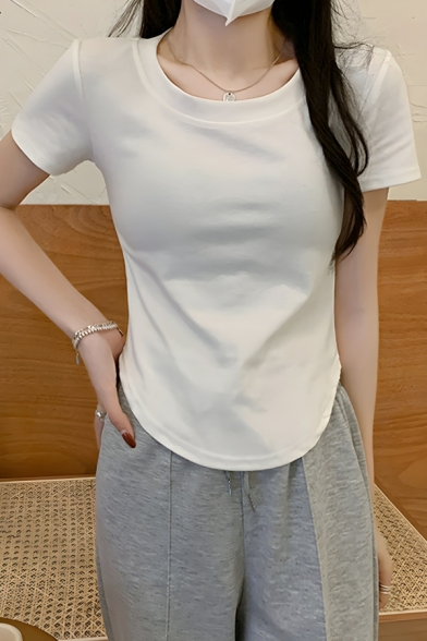 Modern Girl's Simple Whole Color Short Sleeve Street Looks T-Shirt