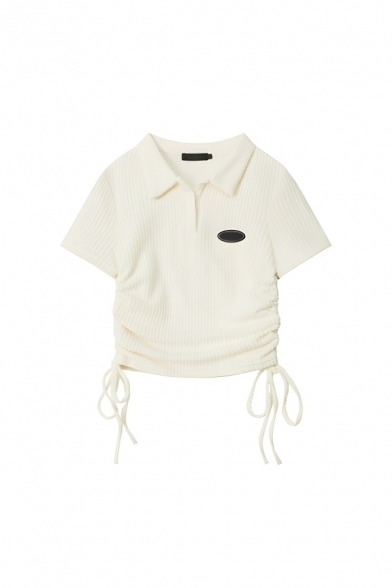 Trendy Women’s Plain Lapel Neck Short Sleeve Slim Fitted Polo Shirt
