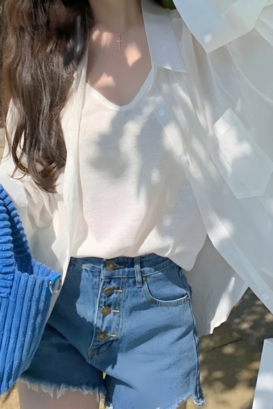 Modern Girl's Simple Pure Color Long Sleeve Street Looks Shirt