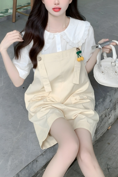 Modern Girl's Pure Color Edgy Looks New Summer Pocket Overalls