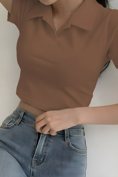 Modern Girl's Simple Pure Color Short Sleeve Street Looks Polo Shirt