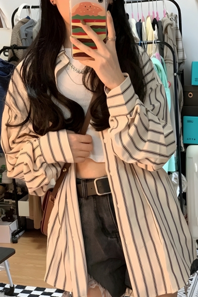 Modern Girl's Stripe Printed Long Sleeve Regular Fit Blouses