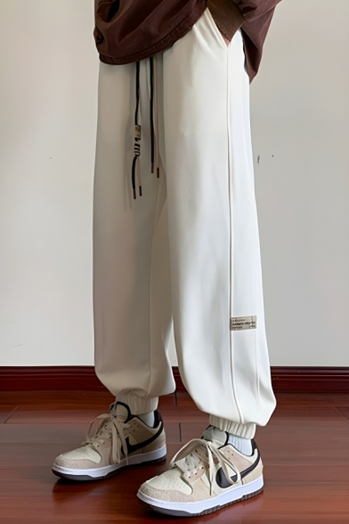 Athletic Style Men’s Plain Full Length Loose Fit Cargo Trousers With Drawstring Fastening