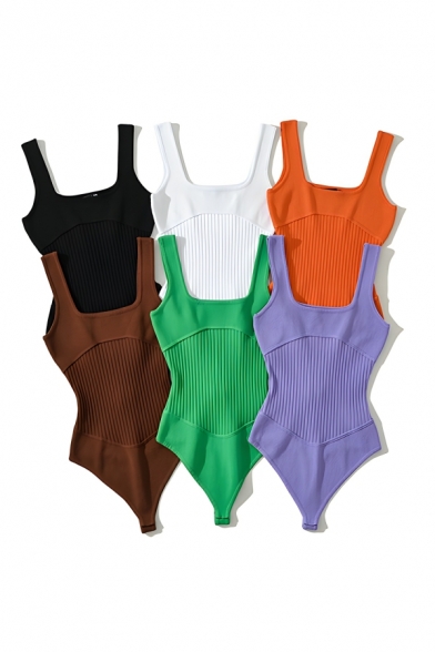 Modern Girl's Simple Pure Color Spaghetti Strap Street Looks Knit Bodysuits