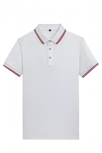 Trendy Men’s Plain Cotton Lapel Neck Short Sleeve Slim Fit Polo Shirt