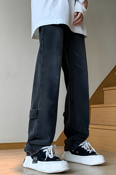 Trendy Men’s Zipper Decoration Straight-Leg Full Length Jeans