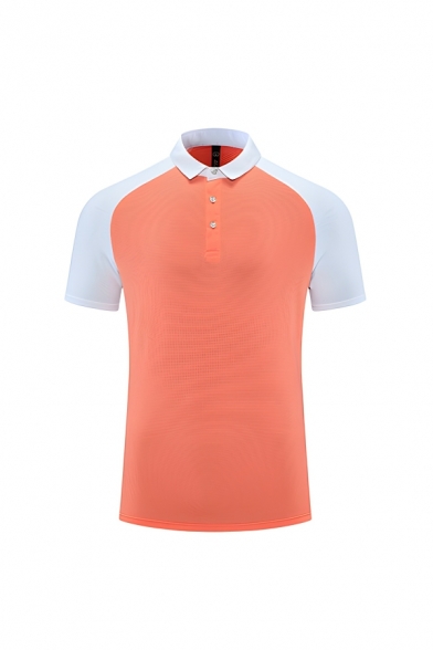 Casual Men’s Color Block Slim Fitted Lapel Neck Short Sleeve T Shirt