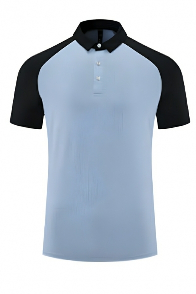 Fashionable Men’s Short Sleeve Lapel Neck Color Block Slim Fit Polo Shirt