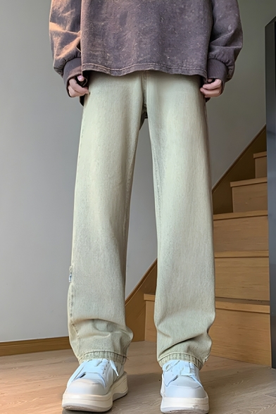 Trendy Men’s Zipper Decoration Straight-Leg Full Length Jeans