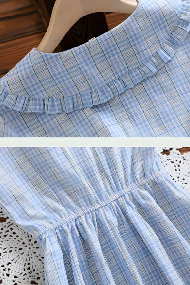 Boyish Girl's Plaid Patterned Short Sleeved Relaxed Fitted Dress