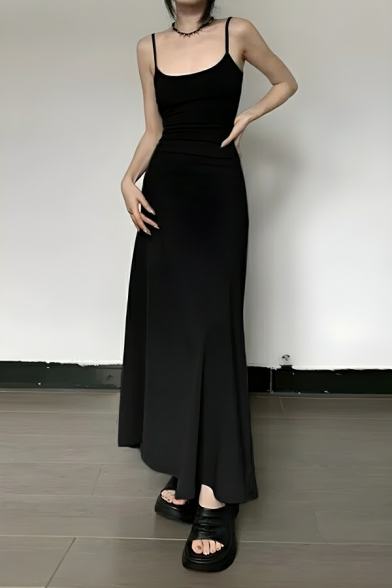 Girl Street Style Solid Color Sexy High Waist Slim Suspender Dress