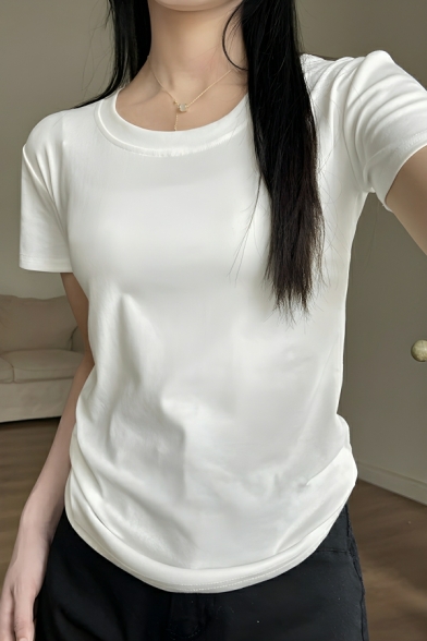 Boyish Girl's Short Sleeve Round Neck Summer Solid Color T-Shirt