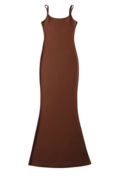 Simple Women's Solid Color Sleeveless Sexy Slim Mermaid Suspender Dress