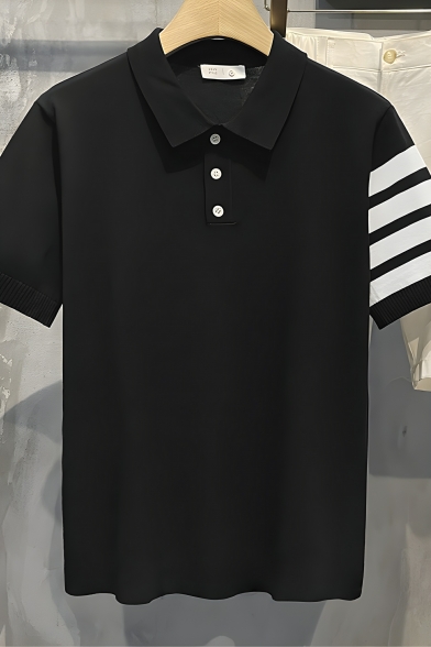 Street Style Men's Contrast Stripe Pattern Short Sleeve Regular Fit Polo Shirt