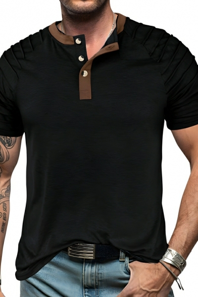 Chic Men's Pure Color Round Neck Short Sleeve Extra Slim Fit T-Shirts