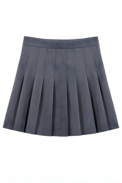 Creative Girl's Whole Color Summer Slim High Waist Pleated Skirt