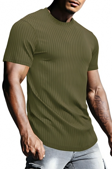 Popular Men's Pure Color Round Neck Short Sleeve Extra Slim Fit T-Shirts