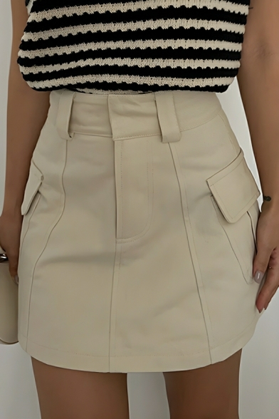 Simple Girl's Solid Color Summer High Waist Slim A-line Skirt