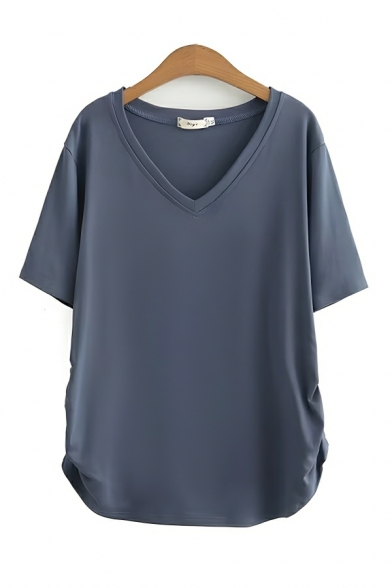 Creative Girl's Whole Color V-Neck Summer Short Sleeve T-Shirt