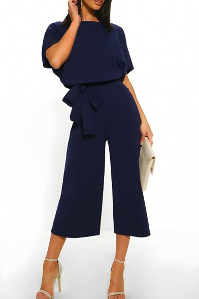 Fashionable Girl's Pure Color New Summer Street Looks Pocket Jumpsuits
