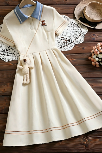 Lovely Girl's Cartoon Pattern Button Detail Short Sleeve A-line Dress
