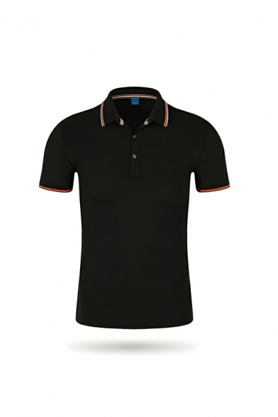 Street Style Men's Pure Color Short Sleeve Regular Fit Lapel Polo Shirt