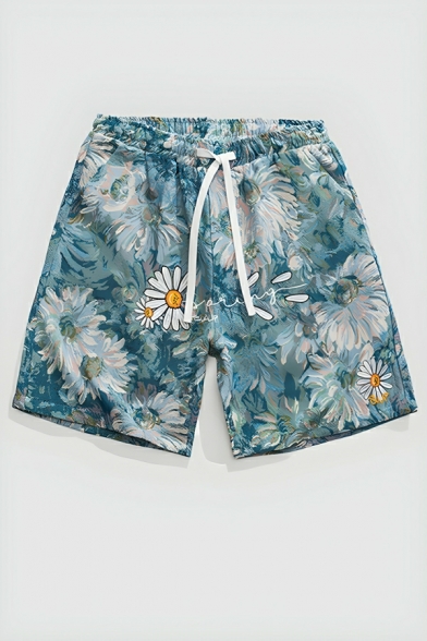 Fashionable Men's Flower Pattern Summer Drawstring Slouch Fit Beach Short