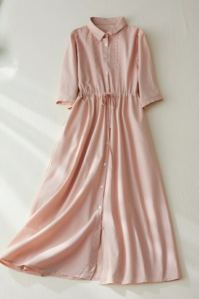Elegant Woman Solid Color Long Sleeve Loose Sweet Slim Dress