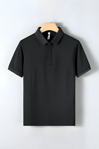 Popular Men's Pure Color Short Sleeve Regular Fit Lapel Polo Shirt