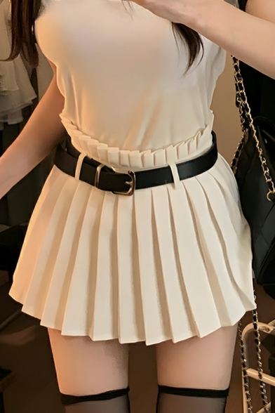 Pretty Girl's Solid Color Sexy Summer High Waist Slim Pleated Skirt