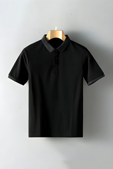 Casual Men's Pure Color Short Sleeve Regular Fit Lapel Polo Shirt