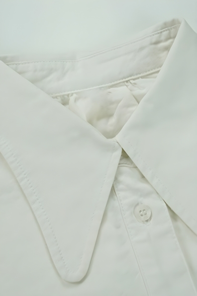 Girls Urban Solid Color Long Sleeve Lapel Pocket Detail Shirt