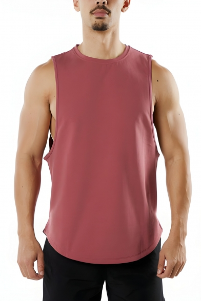 Boys Street Style Solid Color Round Neck Summer Breathable Tank