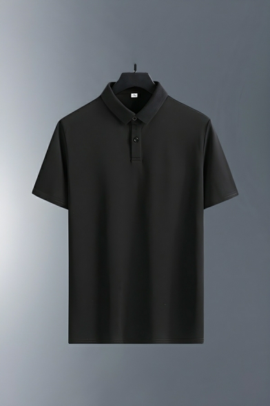 Chic Men's Pure Color Short Sleeve Regular Fit Lapel Polo Shirt