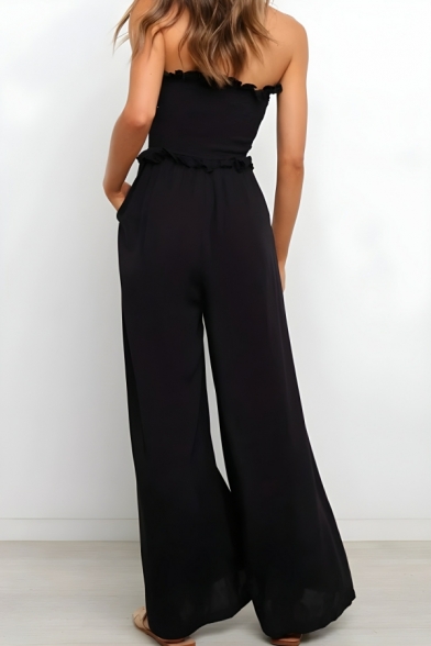 Modern Girl's Pure Color New Summer Street Looks Collarless Jumpsuits