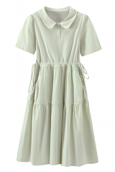Simple Girls Short-sleeved Lapel Solid Color Summer Cute Princess Dress