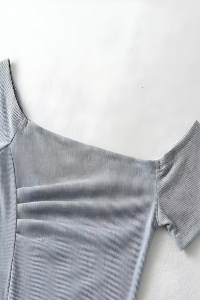 Creative Girl's Solid Color Off-Shoulder Short Sleeve Irregular T-Shirt