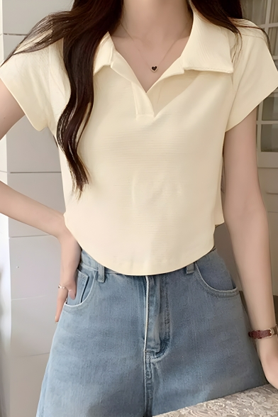 Creative Solid Color Short Sleeve Summer Irregular Girl's Polo Shirt