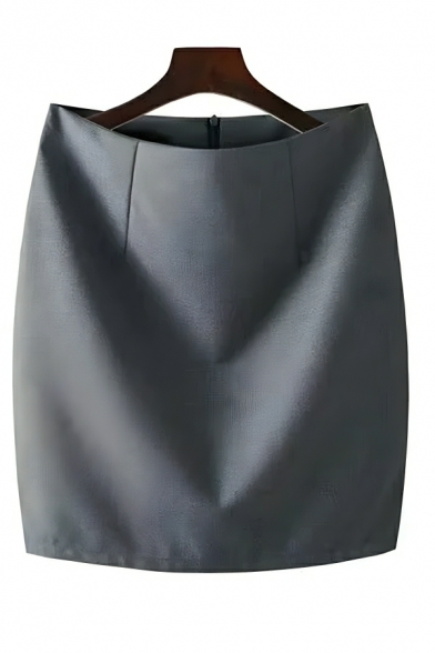 Simple Women's Whole Color Zipper Design Slim High Waist Work Dress