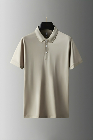 Creative Men's Pure Color Short Sleeve Regular Fit Lapel Polo Shirt