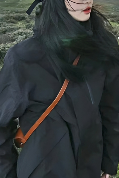 Modern Girl's Simple Pure Color Hooded Long Sleeve Street Looks Black Coats