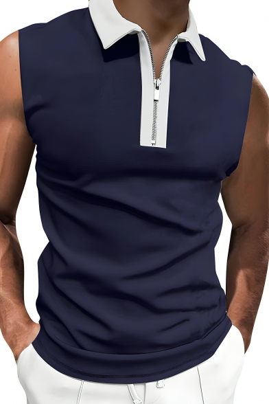 Street Style Men's Contrast Pattern Sleeveless Regular Fit Polo Shirt
