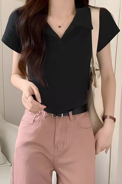 Creative Solid Color Short Sleeve Summer Irregular Girl's Polo Shirt