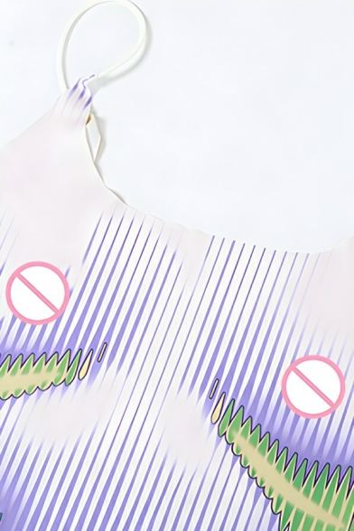 Edgy Women's 3D Body Print Pattern Square Neck Slim Backless Slip Dress