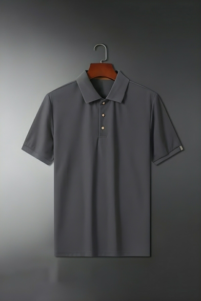 Simple Men's Pure Color Short Sleeve Regular Fit Lapel Polo Shirt