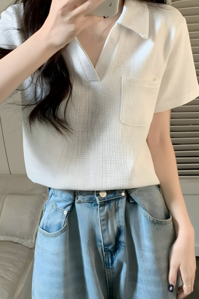 Creative Solid Color Short Sleeve Summer Irregular Girls Polo Shirt