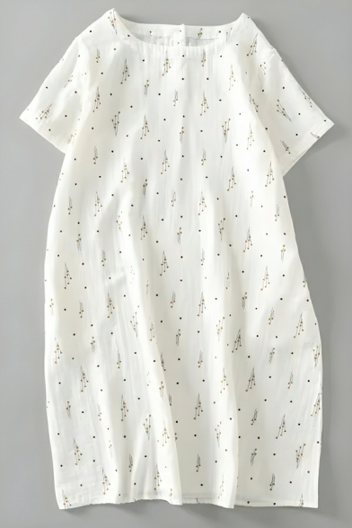 Girl Street Style Pattern Short Sleeved Loose Fitted A-line Dress