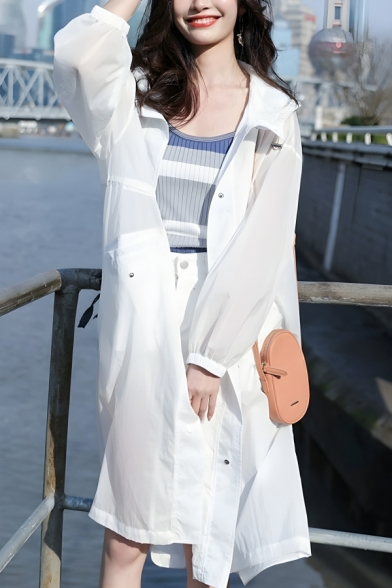 Modern Girl's Simple Pure Color Hooded Long Sleeve Street Looks Coats