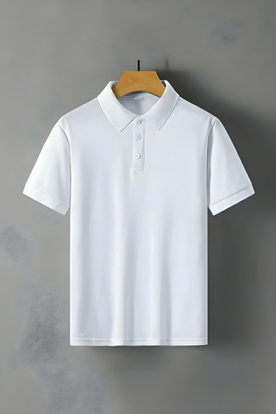 Vintage Men's Pure Color Short Sleeve Regular Fit Lapel Polo Shirt