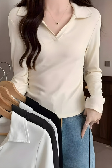 Creative Solid Color Long Sleeve Autumn Irregular Girls Polo Shirt